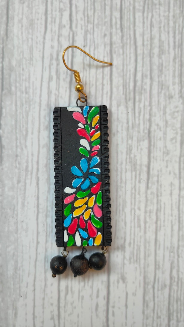 Handpainted Black & Multi-Color Terracotta Clay Earrings
