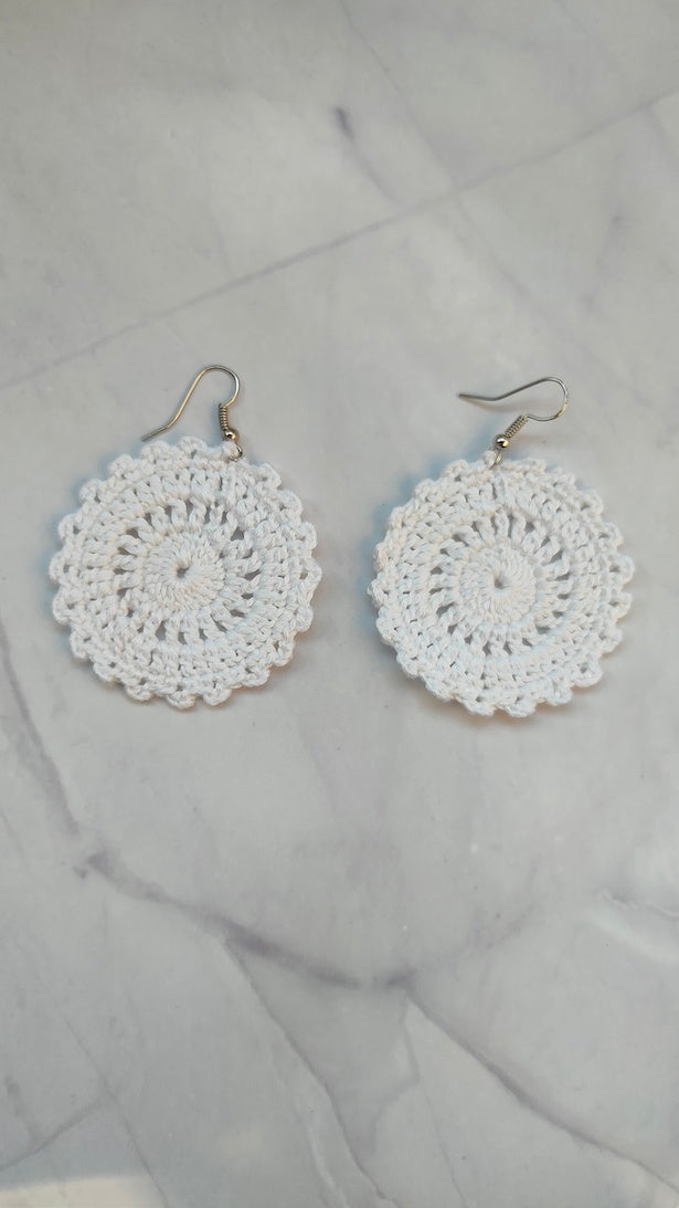 White Flower Handcrafted Crochet Earrings