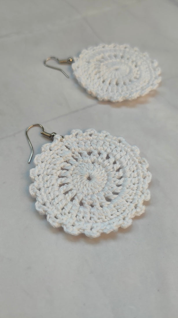 White Flower Handcrafted Crochet Earrings