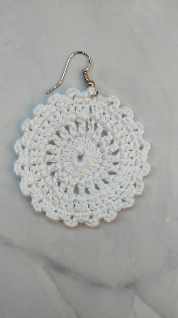 White Flower Handcrafted Crochet Earrings