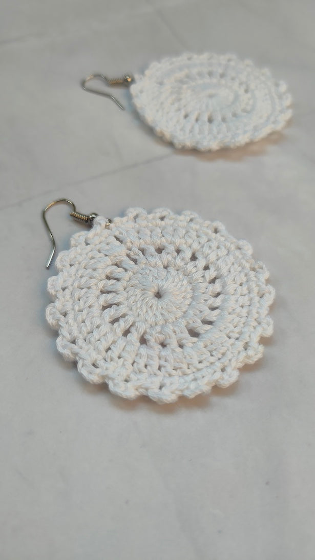 White Flower Handcrafted Crochet Earrings
