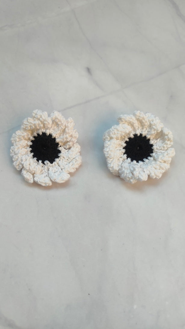 White and Black Flower Handcrafted Crochet Earrings