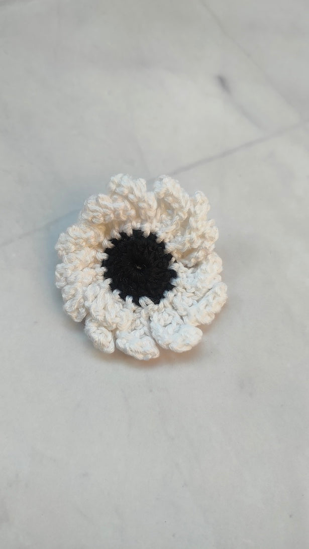 White and Black Flower Handcrafted Crochet Earrings