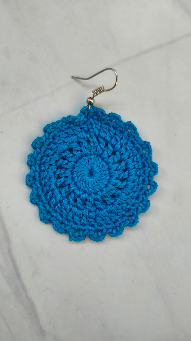 Sky Blue Flower Handcrafted Crochet Earrings