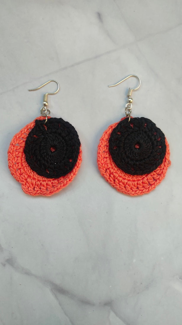 Black and Orange Handcrafted Crochet Dangler Earrings