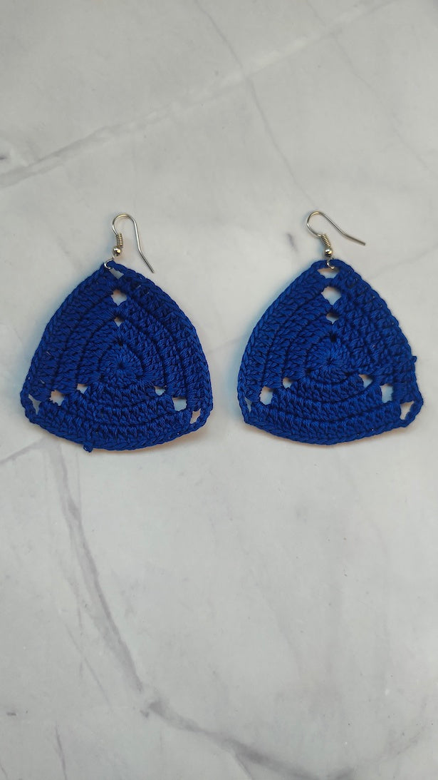Ink Blue Triangle Handcrafted Crochet Earrings