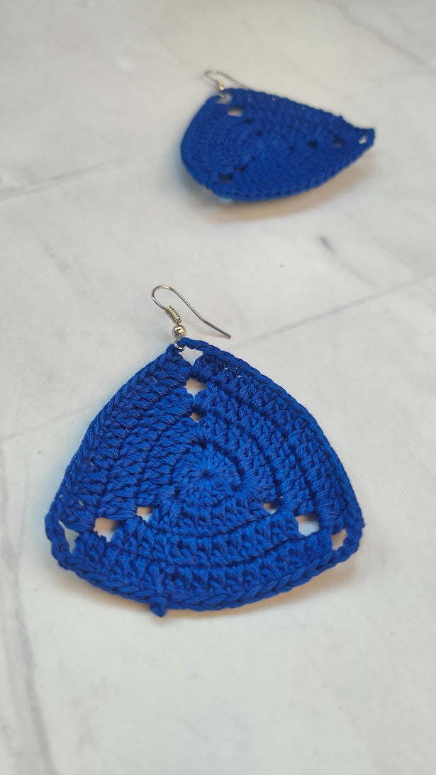 Ink Blue Triangle Handcrafted Crochet Earrings