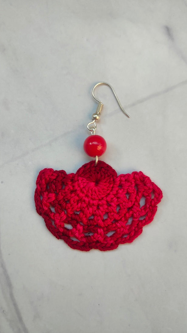 Fuchsia Half Moon Shape Handcrafted Crochet Earrings