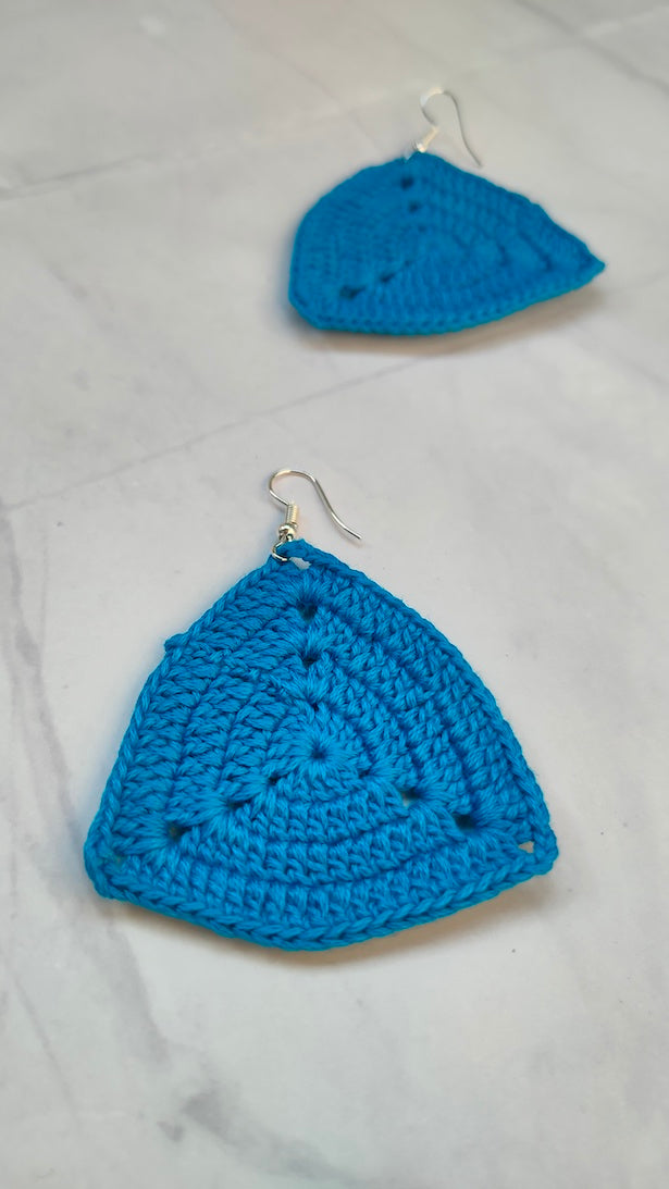 Blue Triangular Handcrafted Crochet Earrings