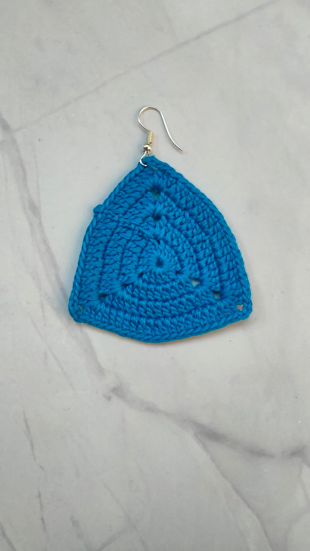 Blue Triangular Handcrafted Crochet Earrings