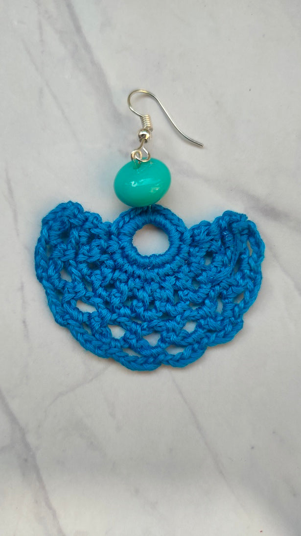 Blue Half Moon Shape Handcrafted Crochet Earrings