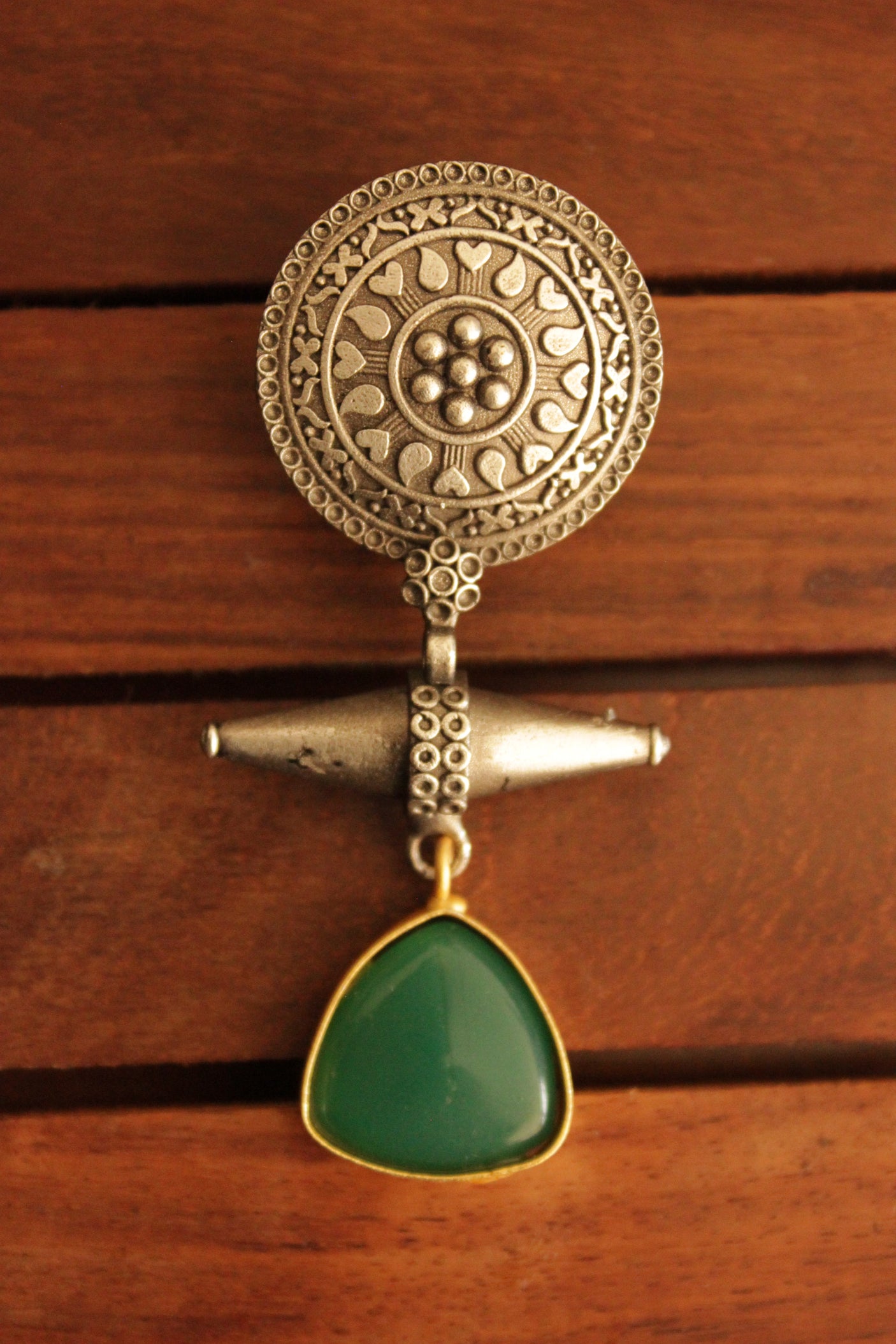 Green Tourmaline Natural Gemstones Handmade Oxidised Silver Finish Brass Earrings