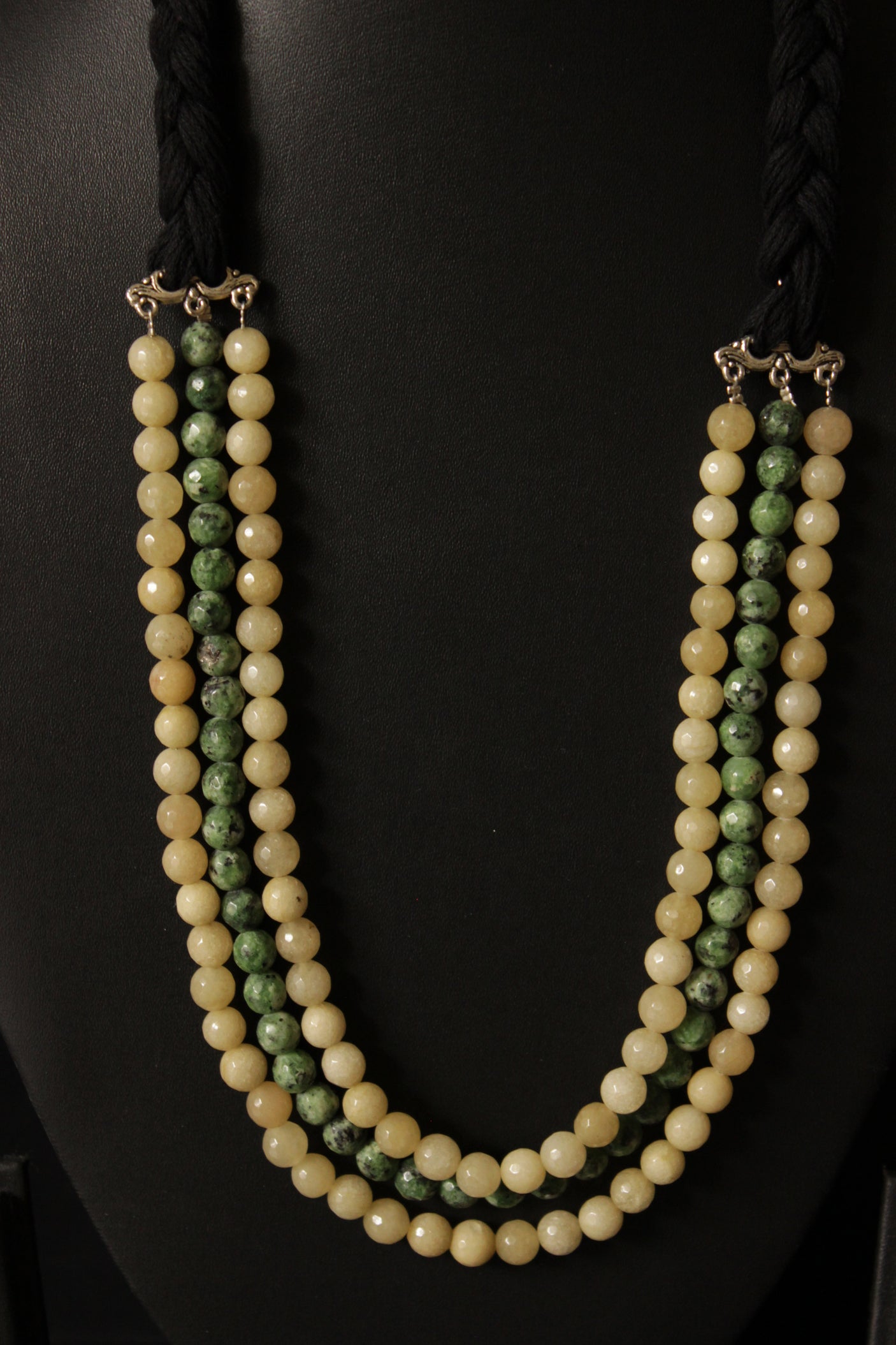 3 Layer Ivory and Sea Green Jade Beads Necklace Set