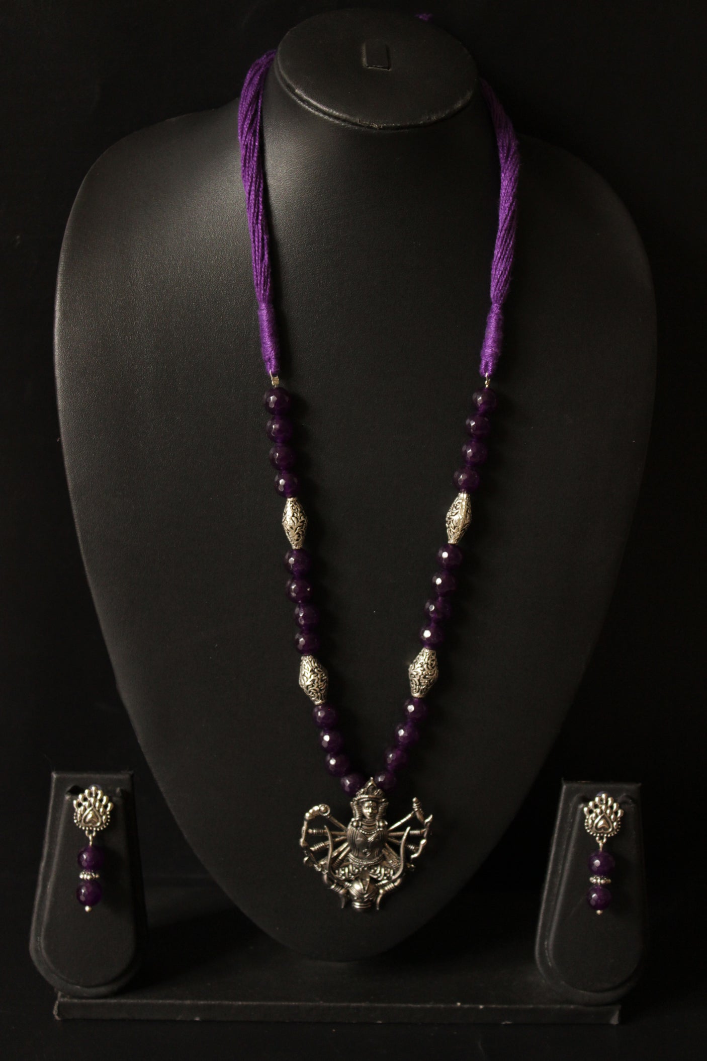 Religious Motif Violet Jade Beads Necklace Set
