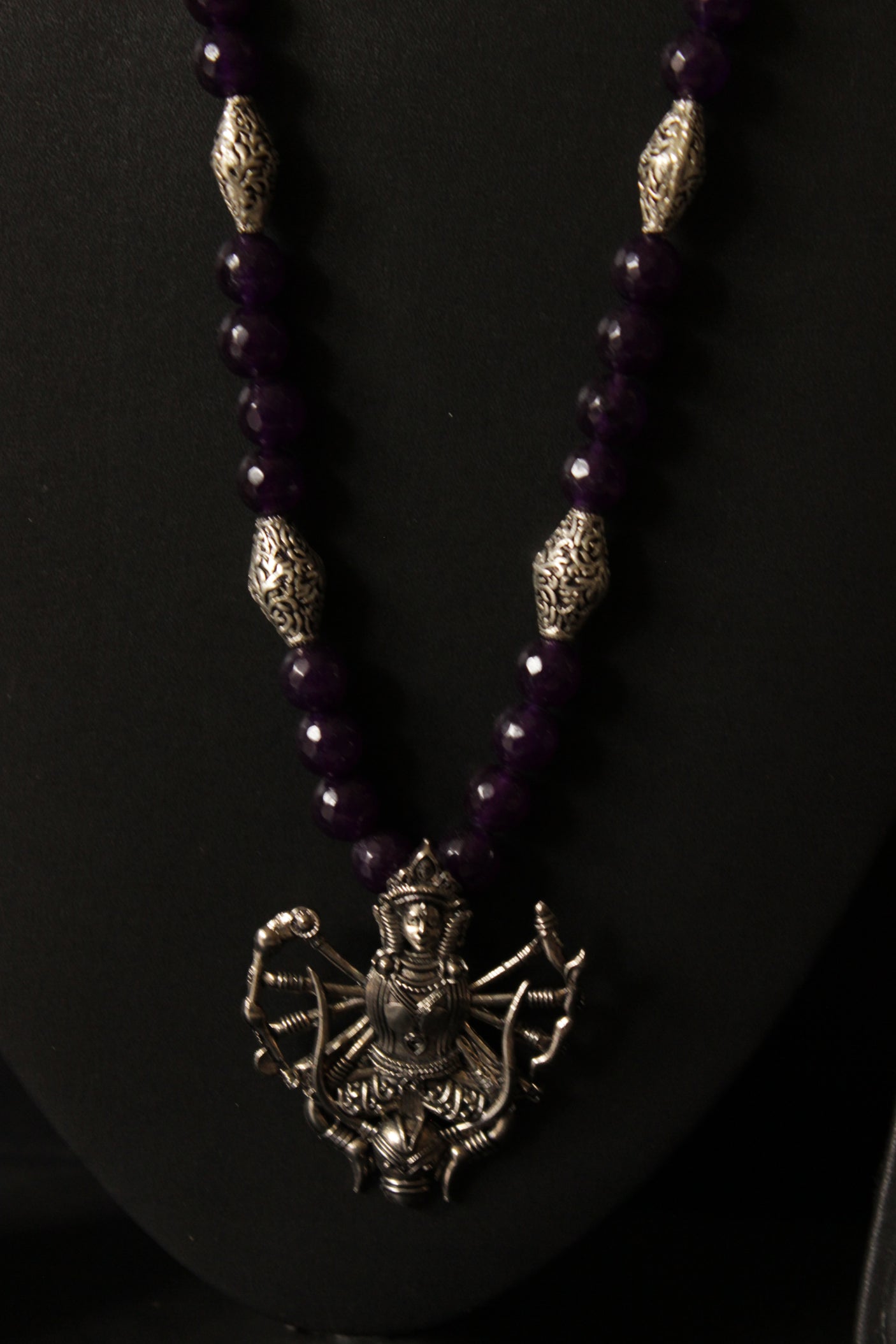 Religious Motif Violet Jade Beads Necklace Set