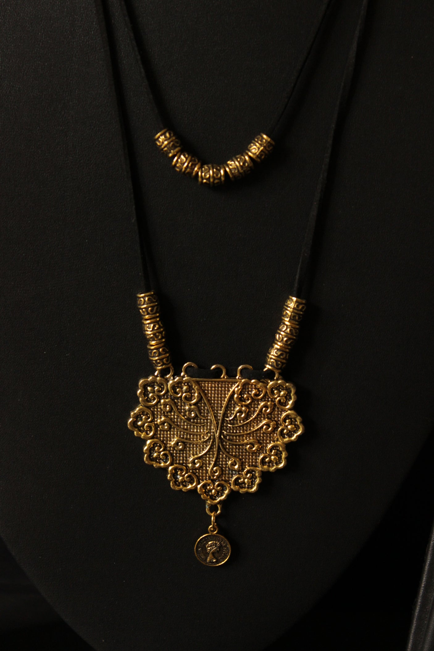 2 Layer Antique Gold Finish Rope Closure Necklace Set