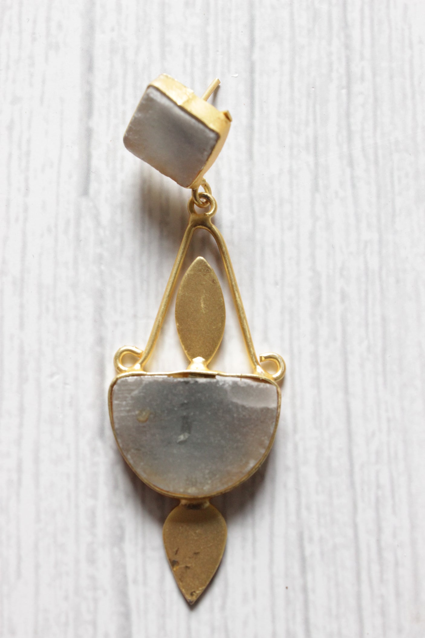 Grey Natural Stones Embedded Brass Dangler Earrings