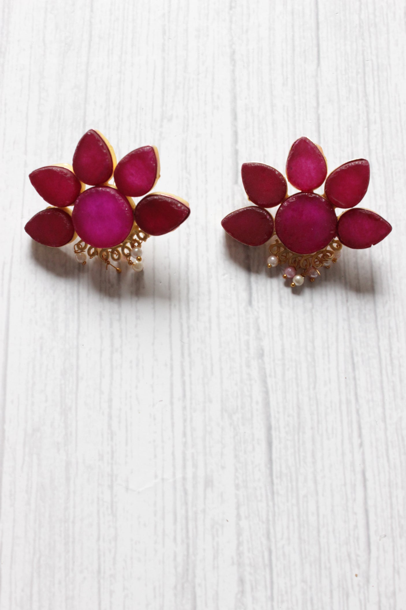 Ruby Natural Stones Embedded Brass Dangler Earrings