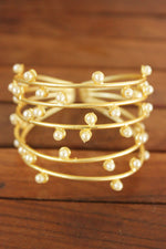 Load image into Gallery viewer, 5 Layer Pearl Beads Embedded Gold Finish Adjustable Brass Bracelet

