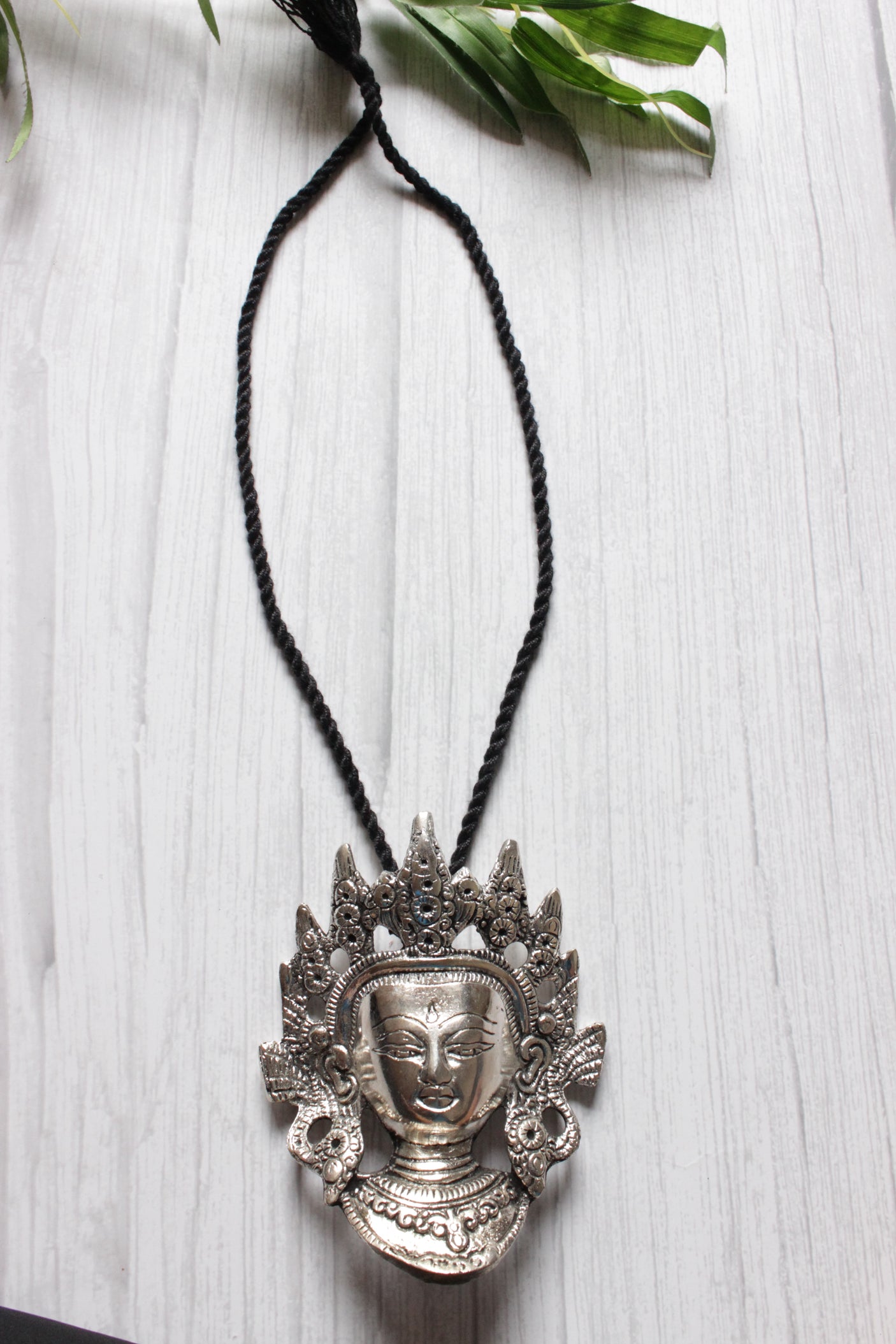 Statement Oxidised Religious Motif Pendant Thread Closure Necklace