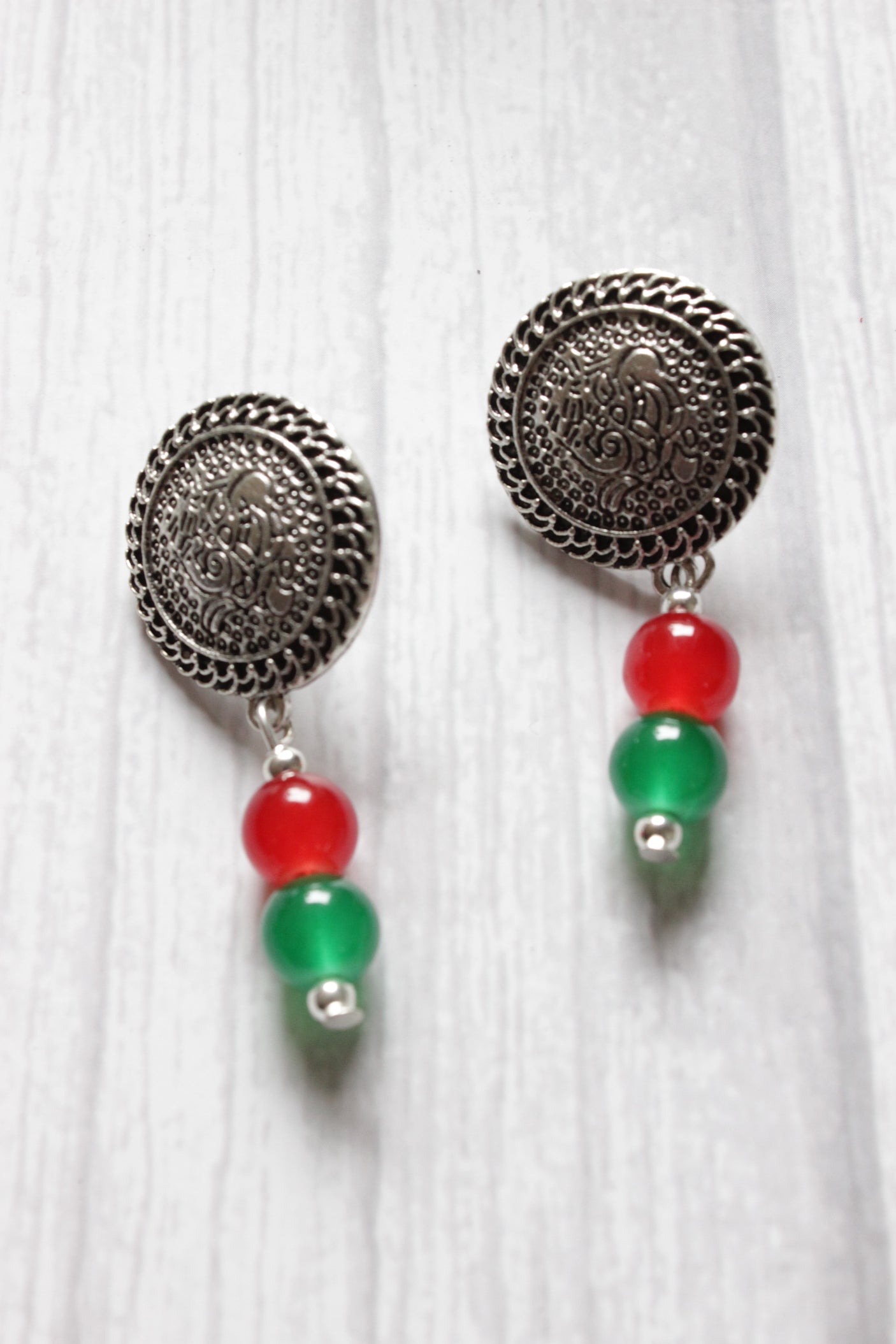 Red and Green Glass Beaded 3 Layer Necklace Set