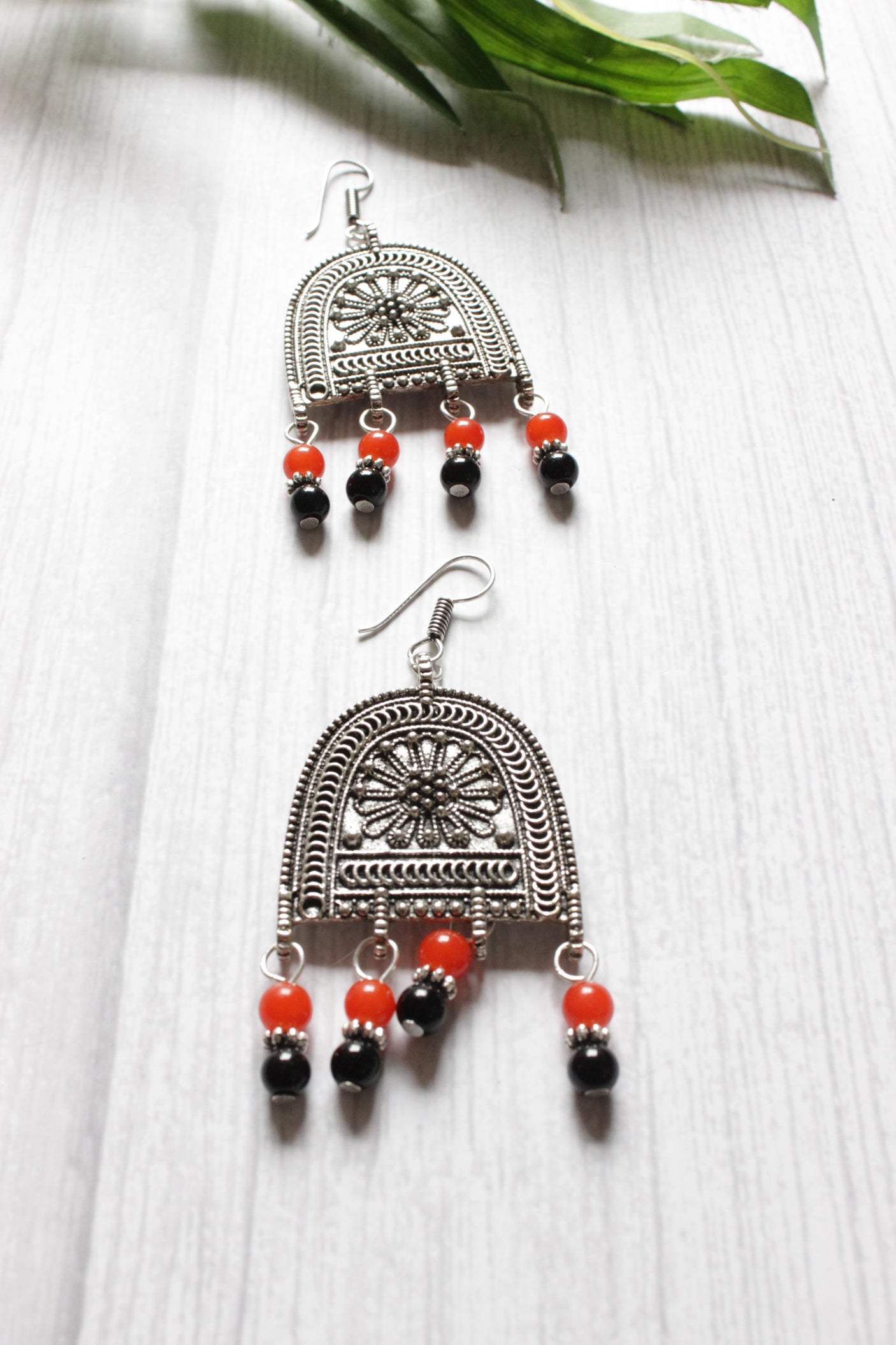 4 Layer Black and Orange Glass Beaded Necklace Set
