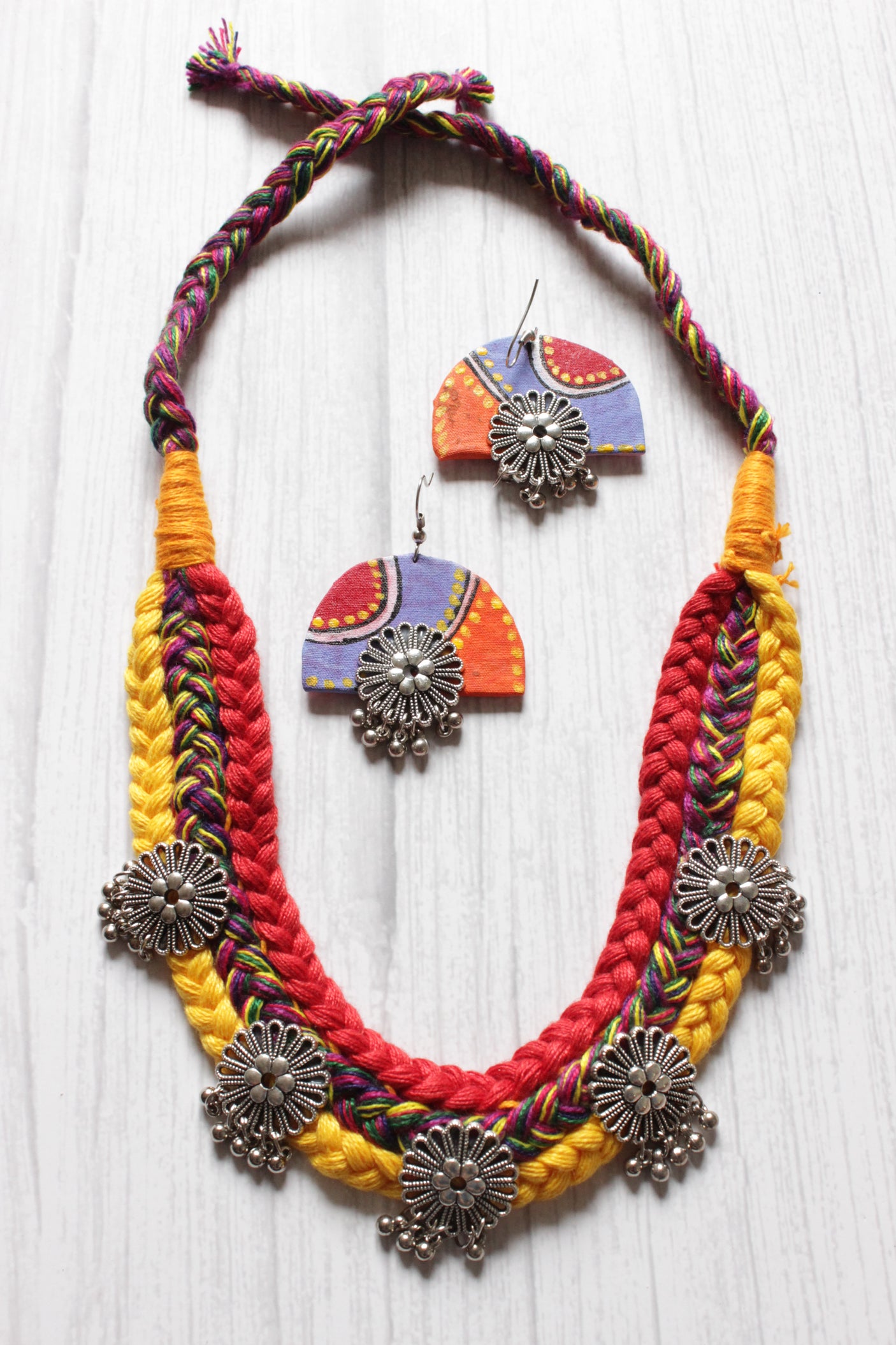 Vibrant Multi-Color Braided Threads Necklace Set