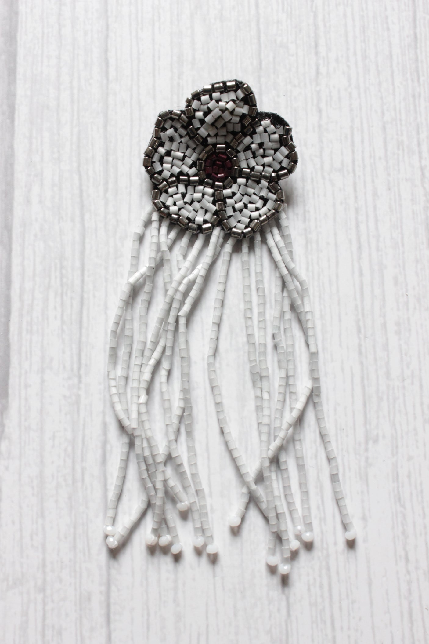 Black and White Handcrafted Beaded Dangler Earrings