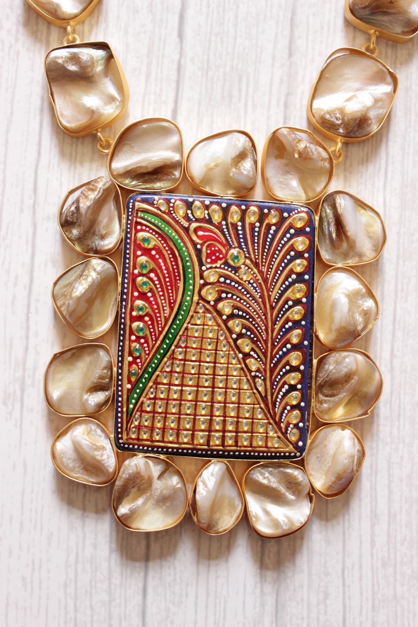 Baroque Pearl Natural Gemstones Embedded Statement Meenakari Work Pendant Elaborate Ethnic Necklace Set