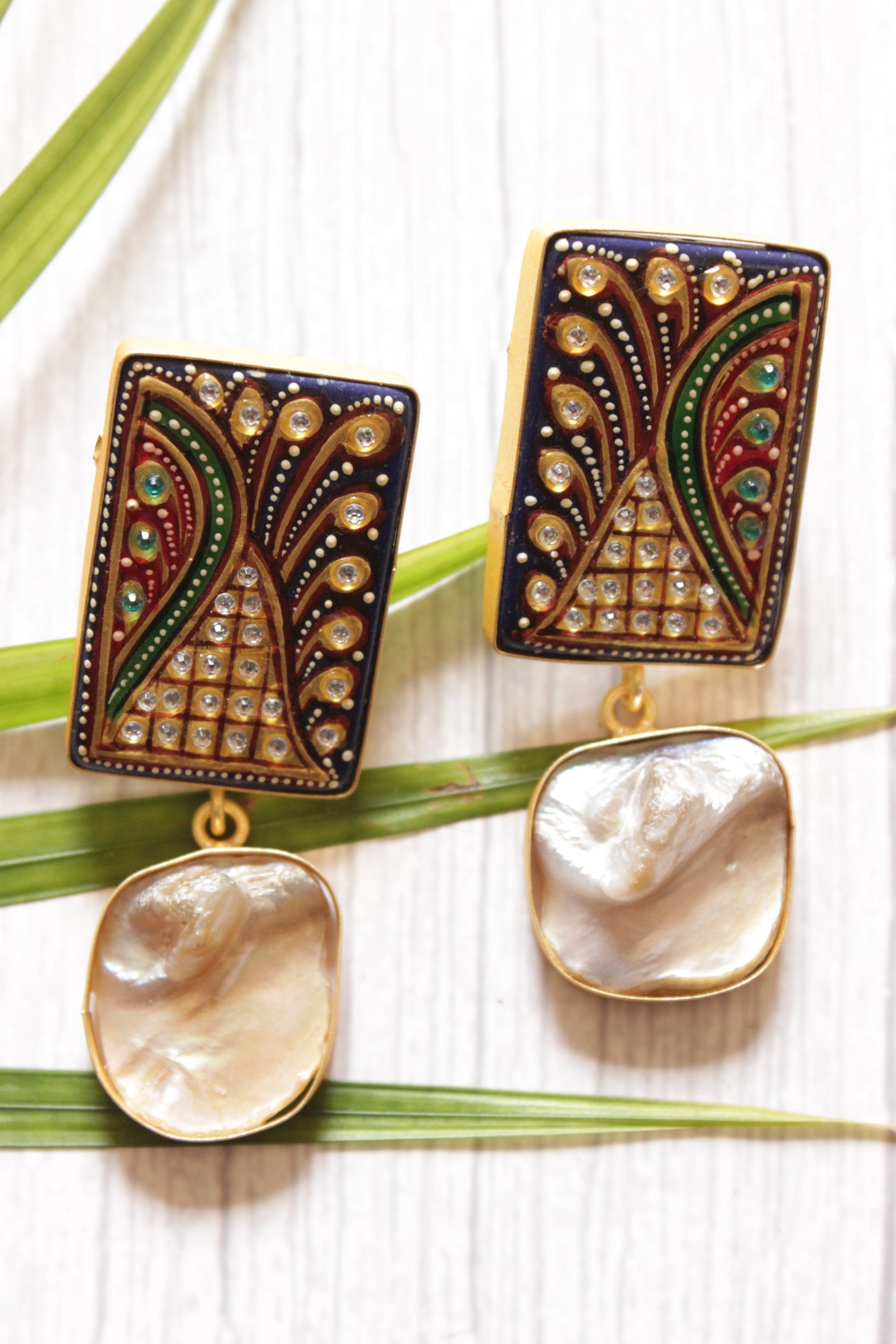 Baroque Pearl Natural Gemstones Embedded Statement Meenakari Work Pendant Elaborate Ethnic Necklace Set