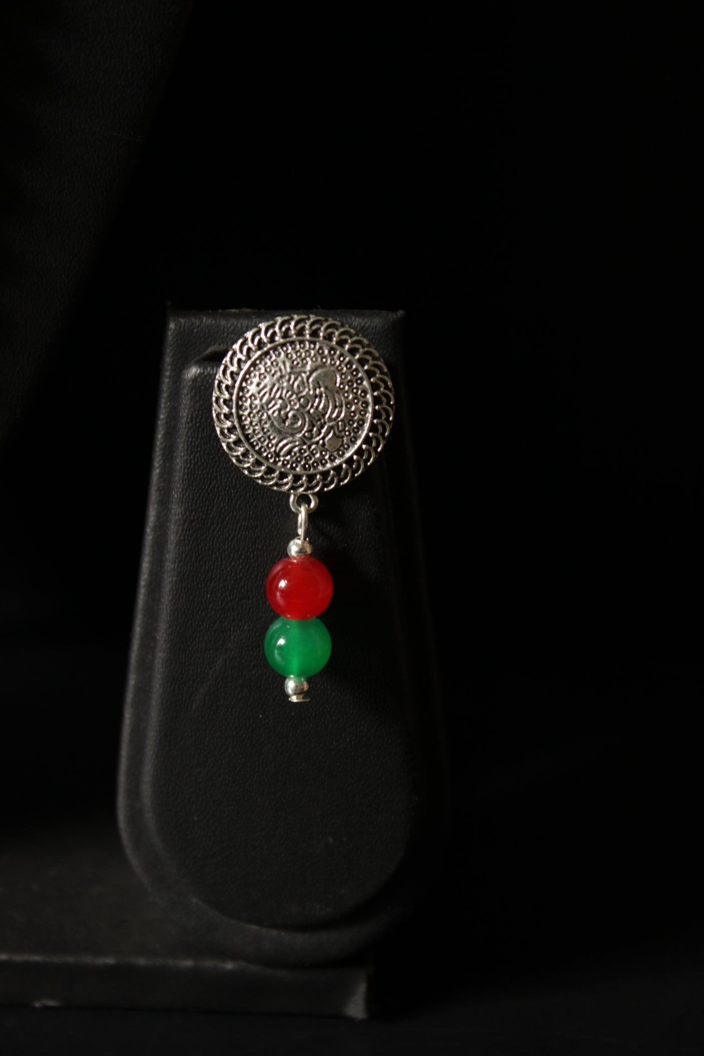 Red and Green Glass Beaded 3 Layer Necklace Set