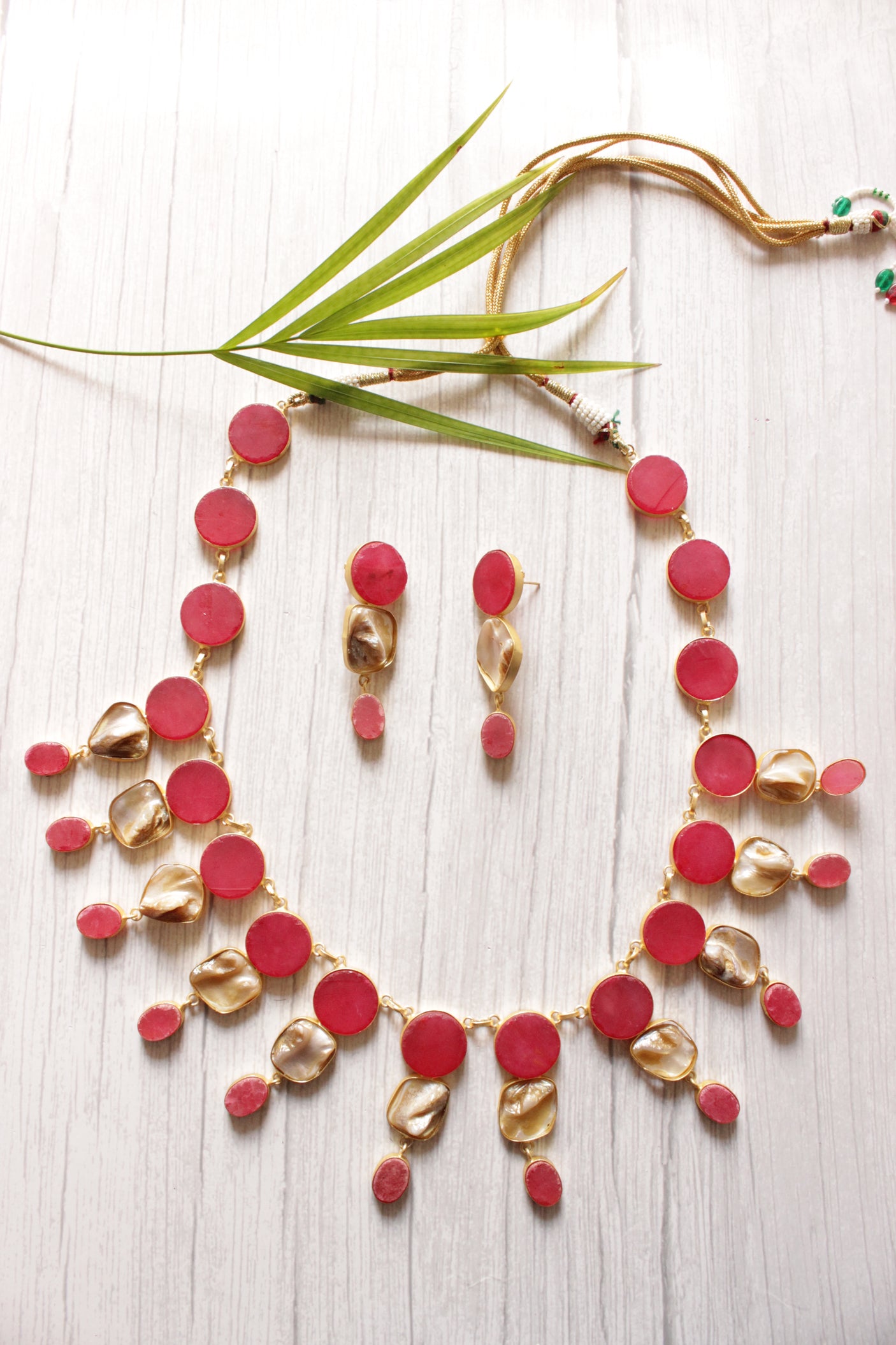 Baroque Pearl and Pink Raw Natural Gemstones Embedded Statement Elaborate Versatile Necklace Set