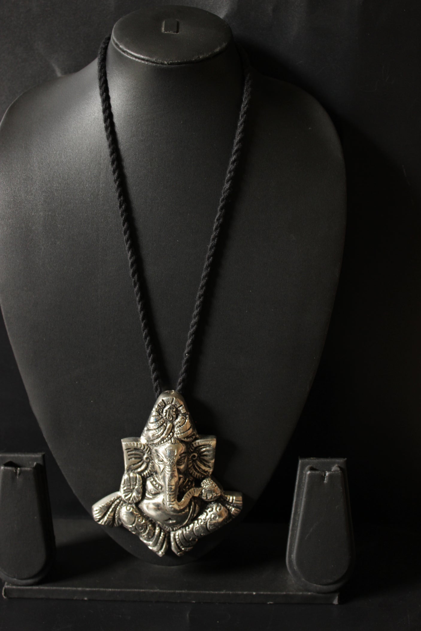 Statement Oxidised Ganesha Motif Pendant Thread Closure Necklace