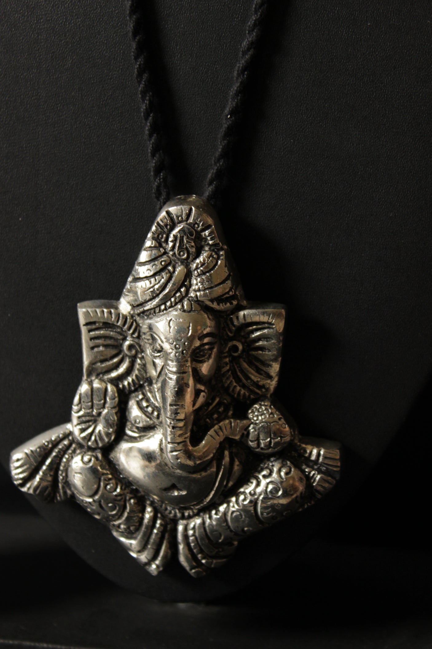 Statement Oxidised Ganesha Motif Pendant Thread Closure Necklace