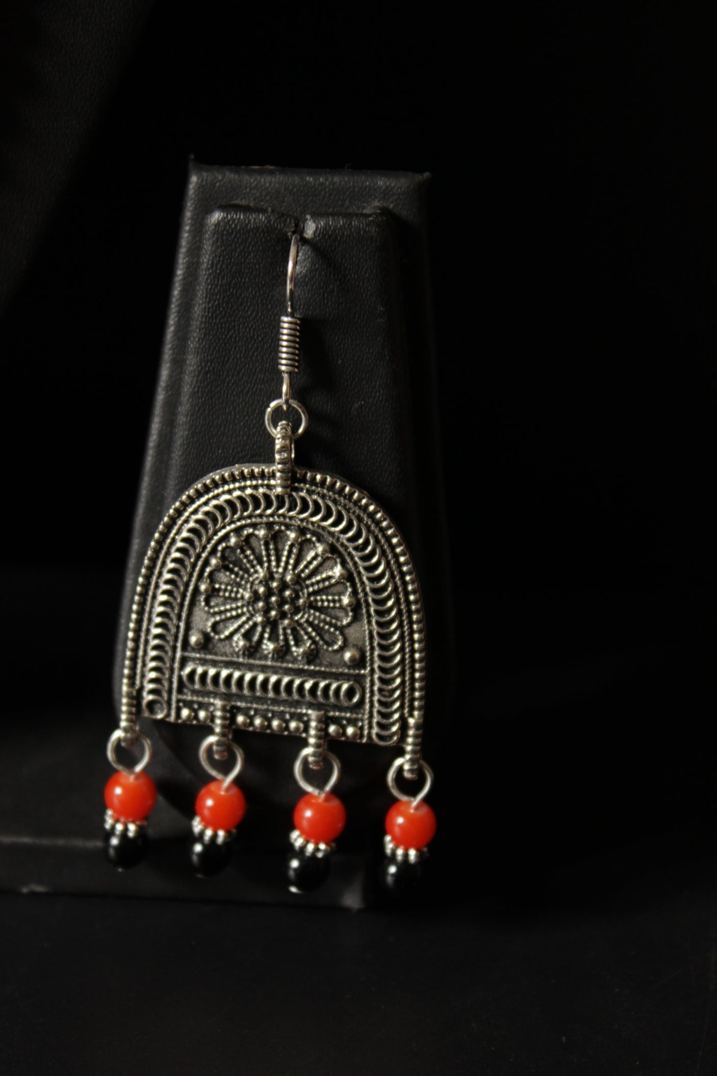 4 Layer Black and Orange Glass Beaded Necklace Set