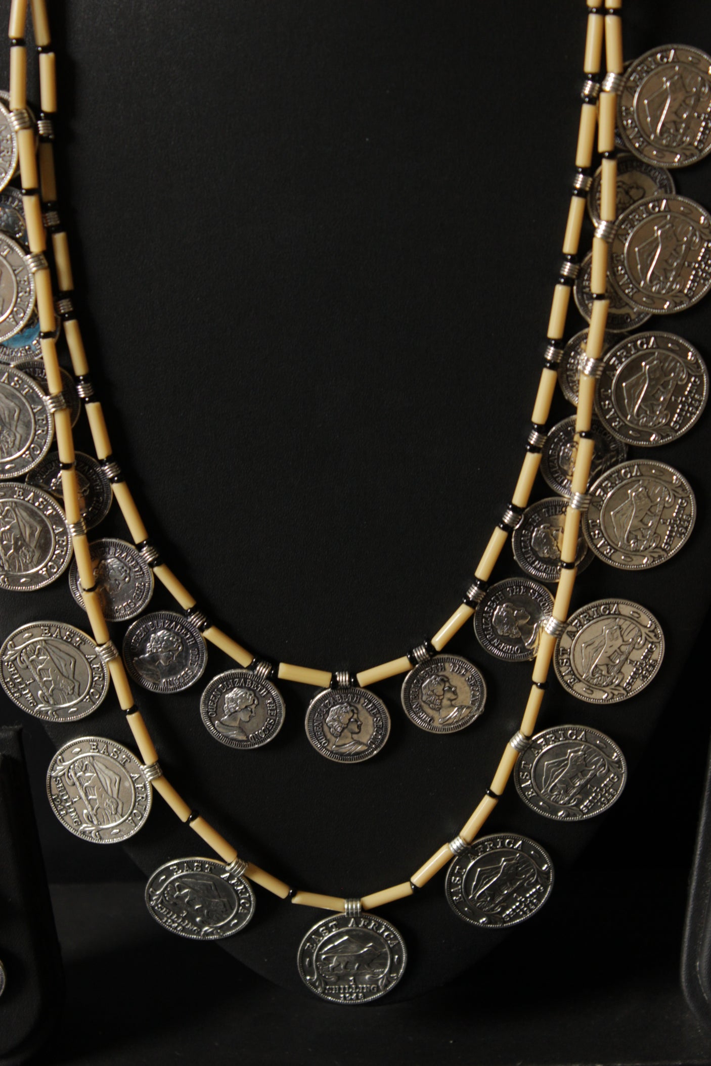 2 Layer Vintage Stamped Coins Necklace Set with Adjustable Thread Closure