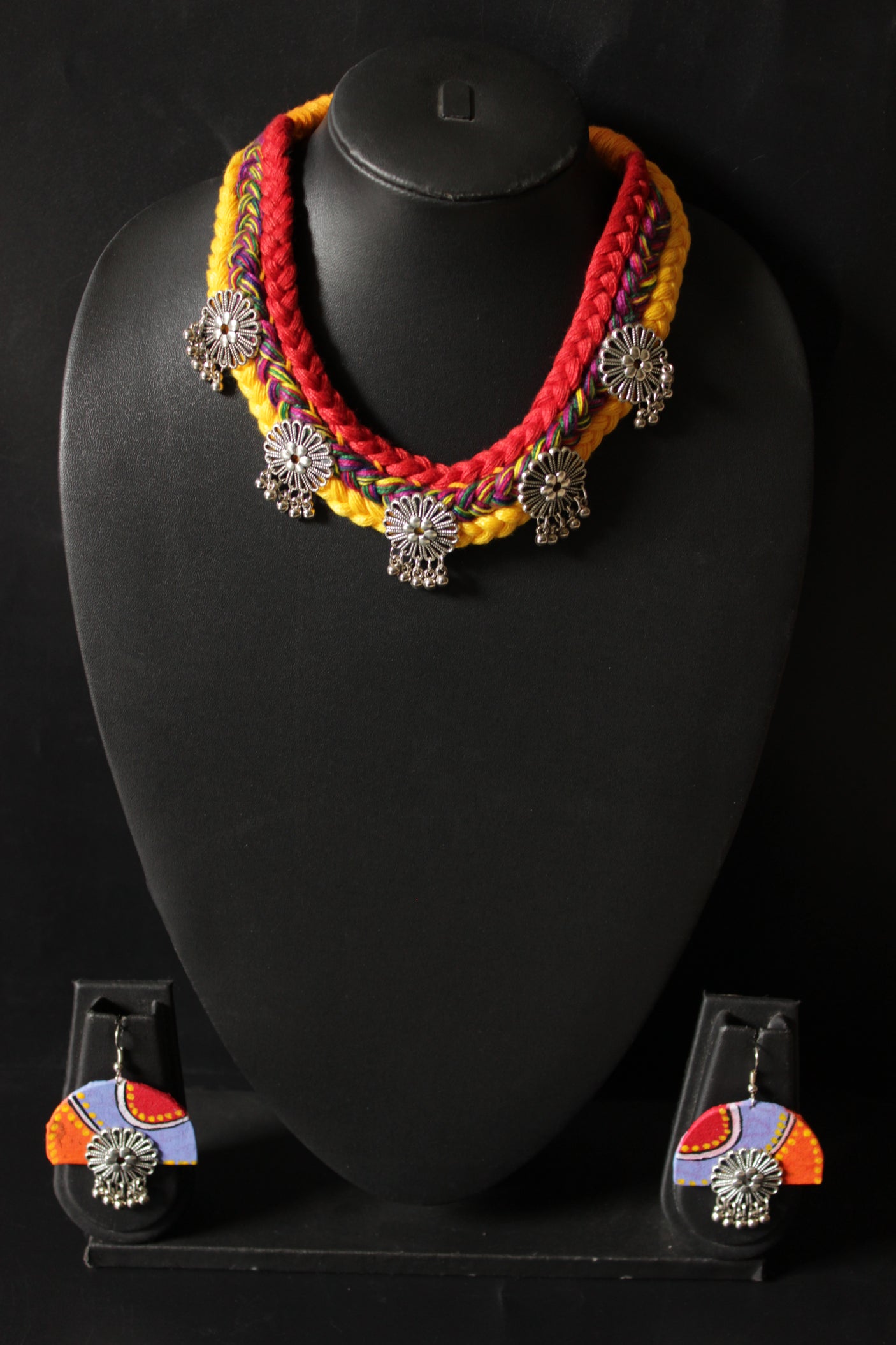 Vibrant Multi-Color Braided Threads Necklace Set