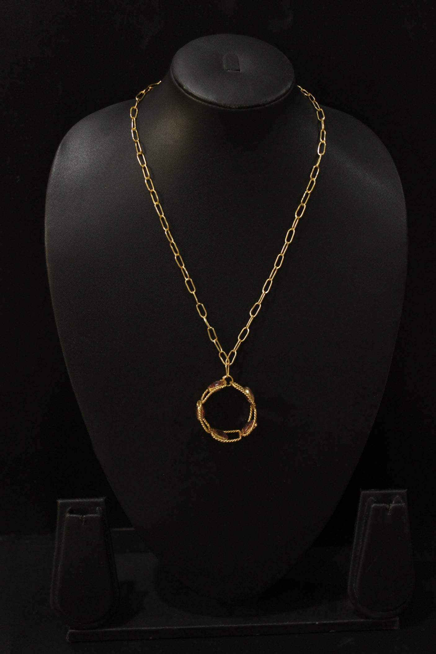 Faceted Red Rutile Quartz Natural Gemstone Embedded Gold Plated Necklace