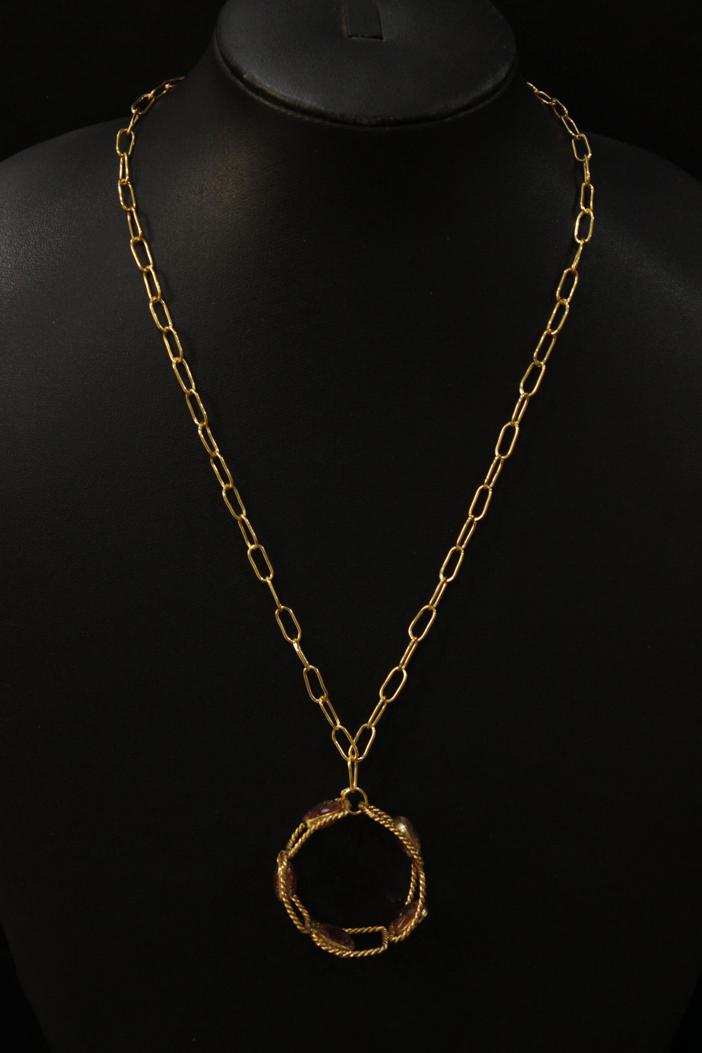 Faceted Red Rutile Quartz Natural Gemstone Embedded Gold Plated Necklace