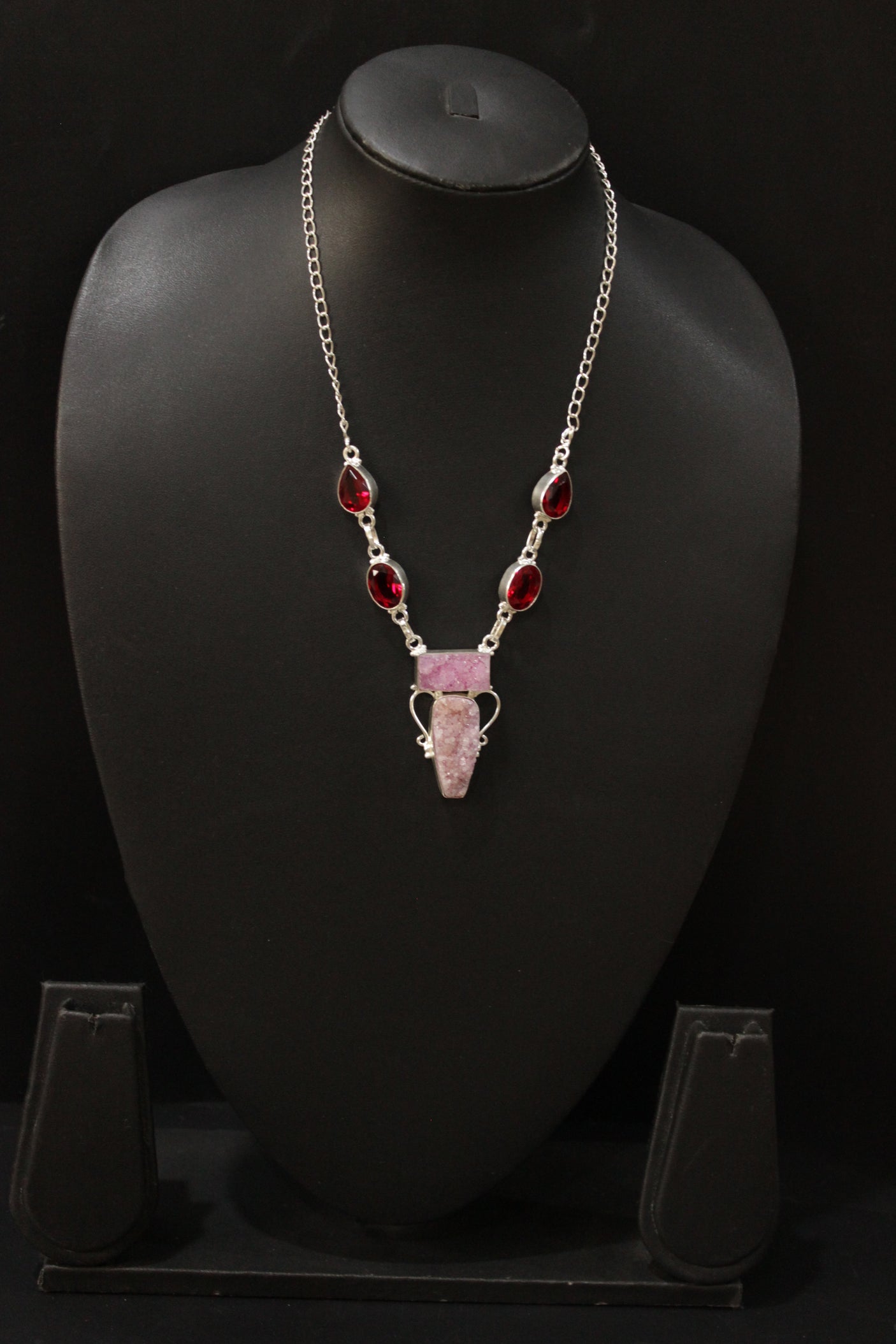 Pink Sugar Druzy Natural Gemstone Embedded Gold Plated FashionNecklace