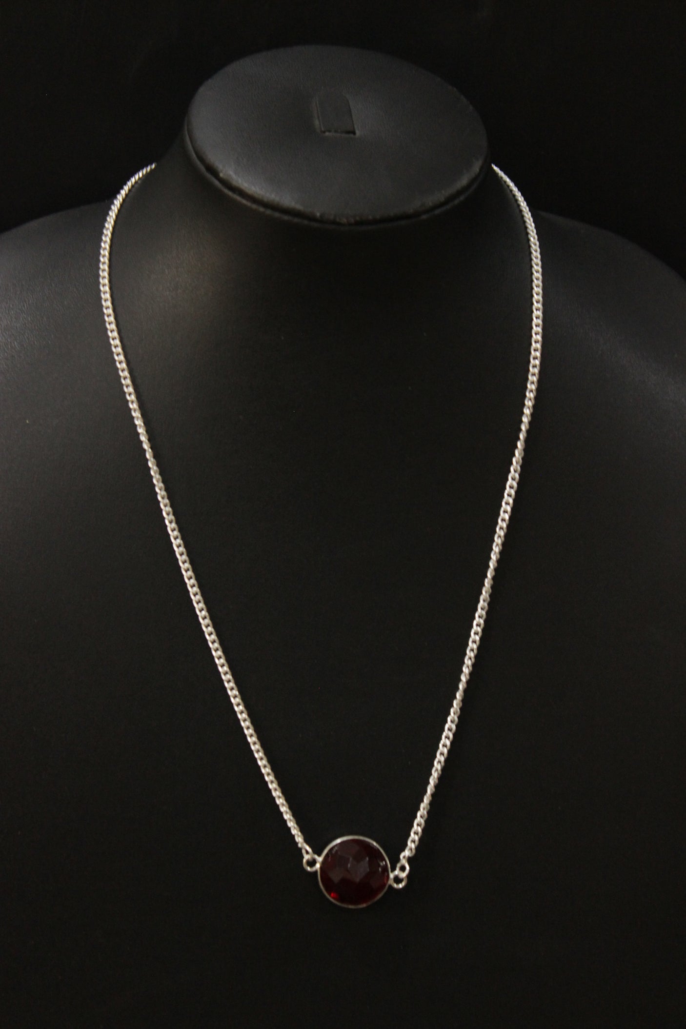 Faceted Garnet Quartz Natural Gemstone Embedded Silver Plated Necklace