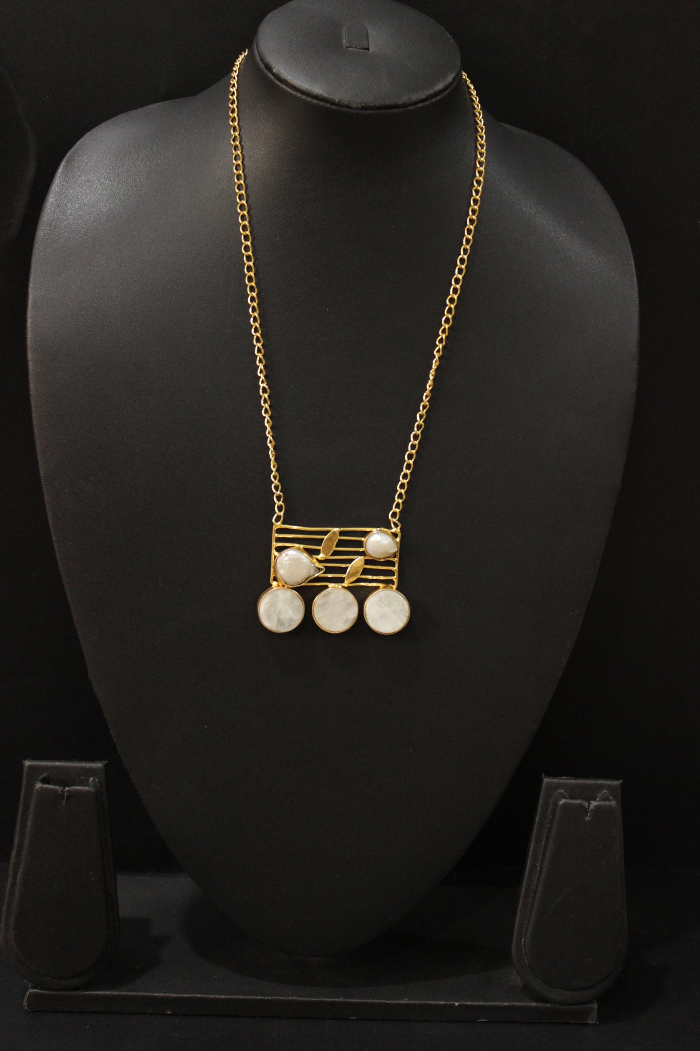 Baroque Rainbow Moonstone Gemstone Embedded Gold Vermil Wedding Bar Necklace