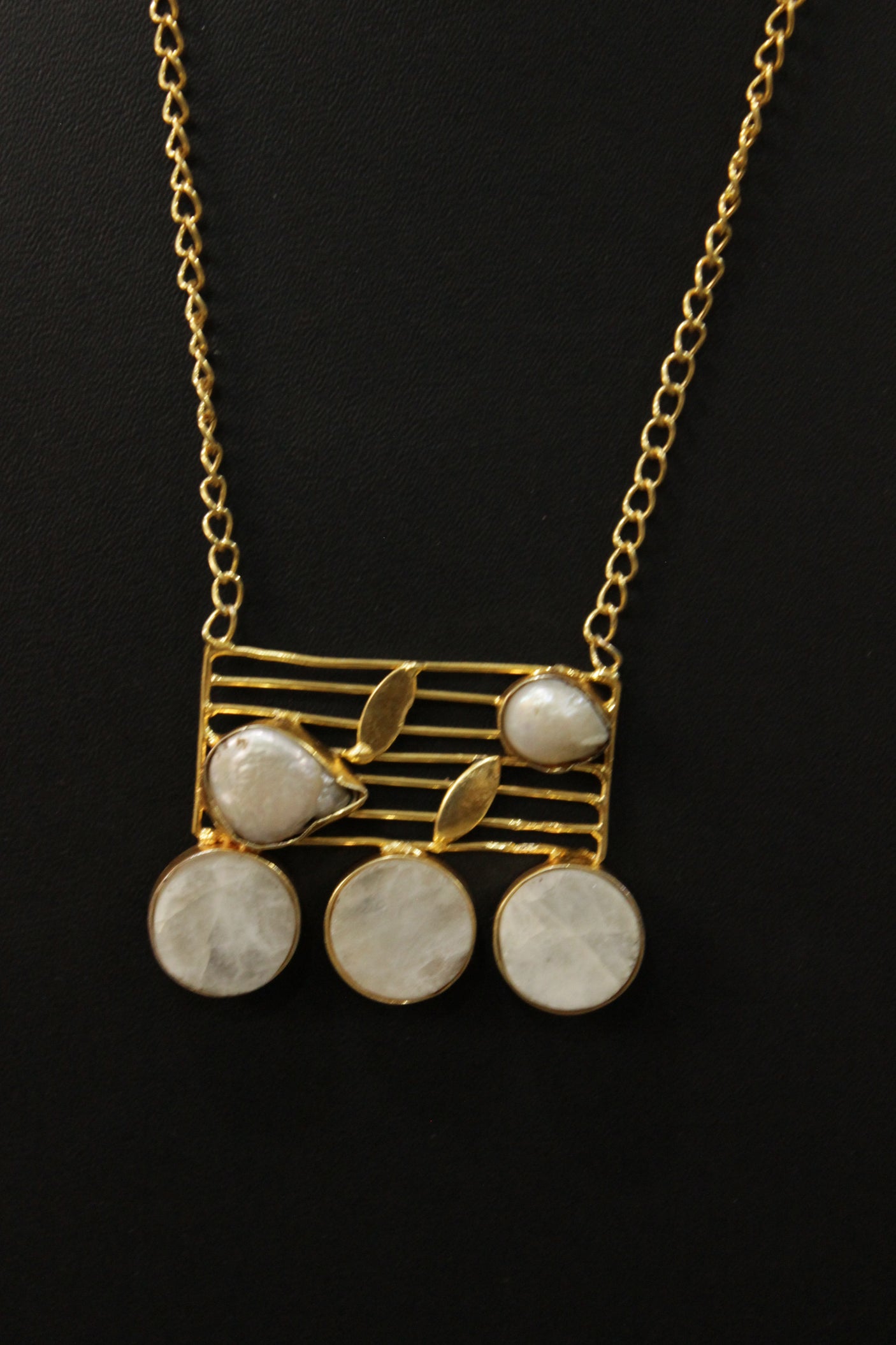 Baroque Rainbow Moonstone Gemstone Embedded Gold Vermil Wedding Bar Necklace