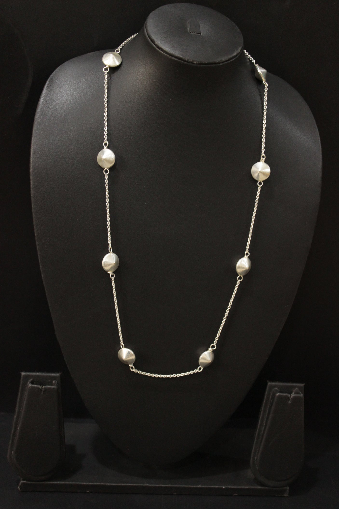 Pyramid Bead Connector Chain Silver Plated Long Necklace