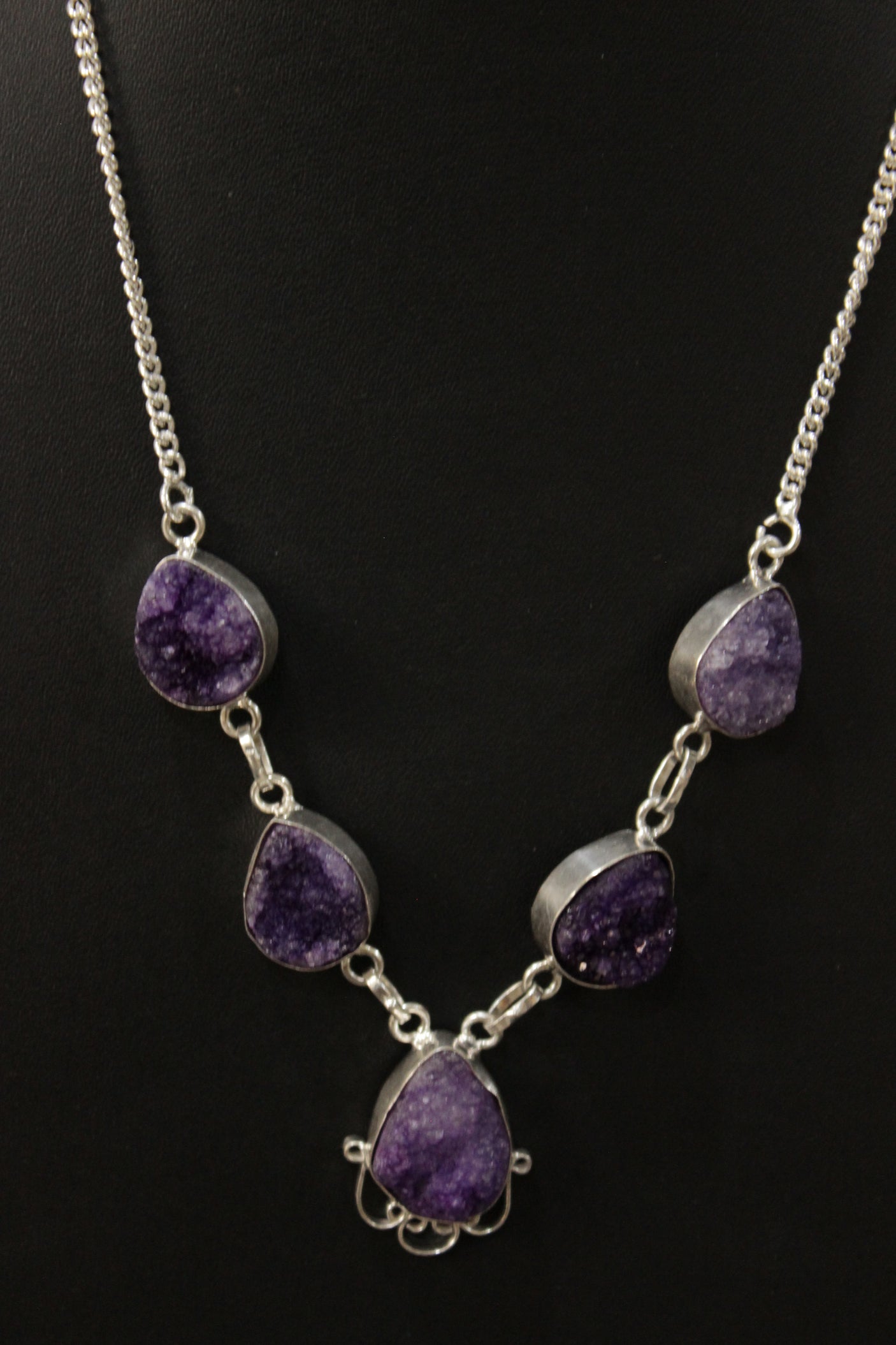 Purple Sugar Druzy Gemstone Embedded Ethnic Handmade Necklace