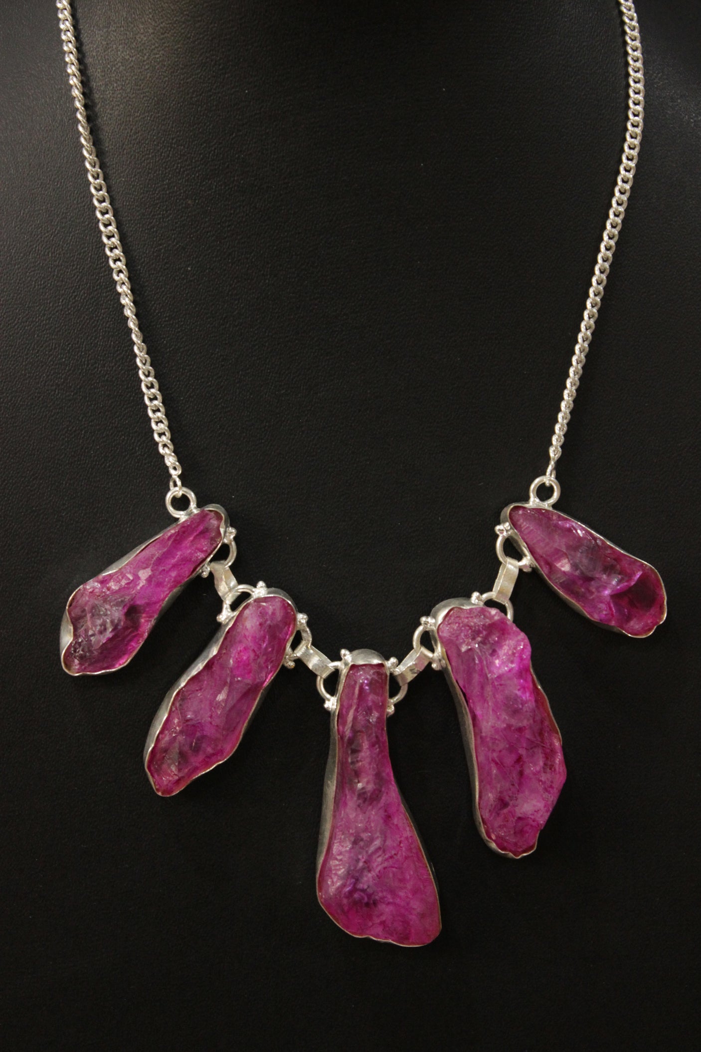 Pink Rock Quartz Natural Gemstone Embedded Silver Plated Necklace