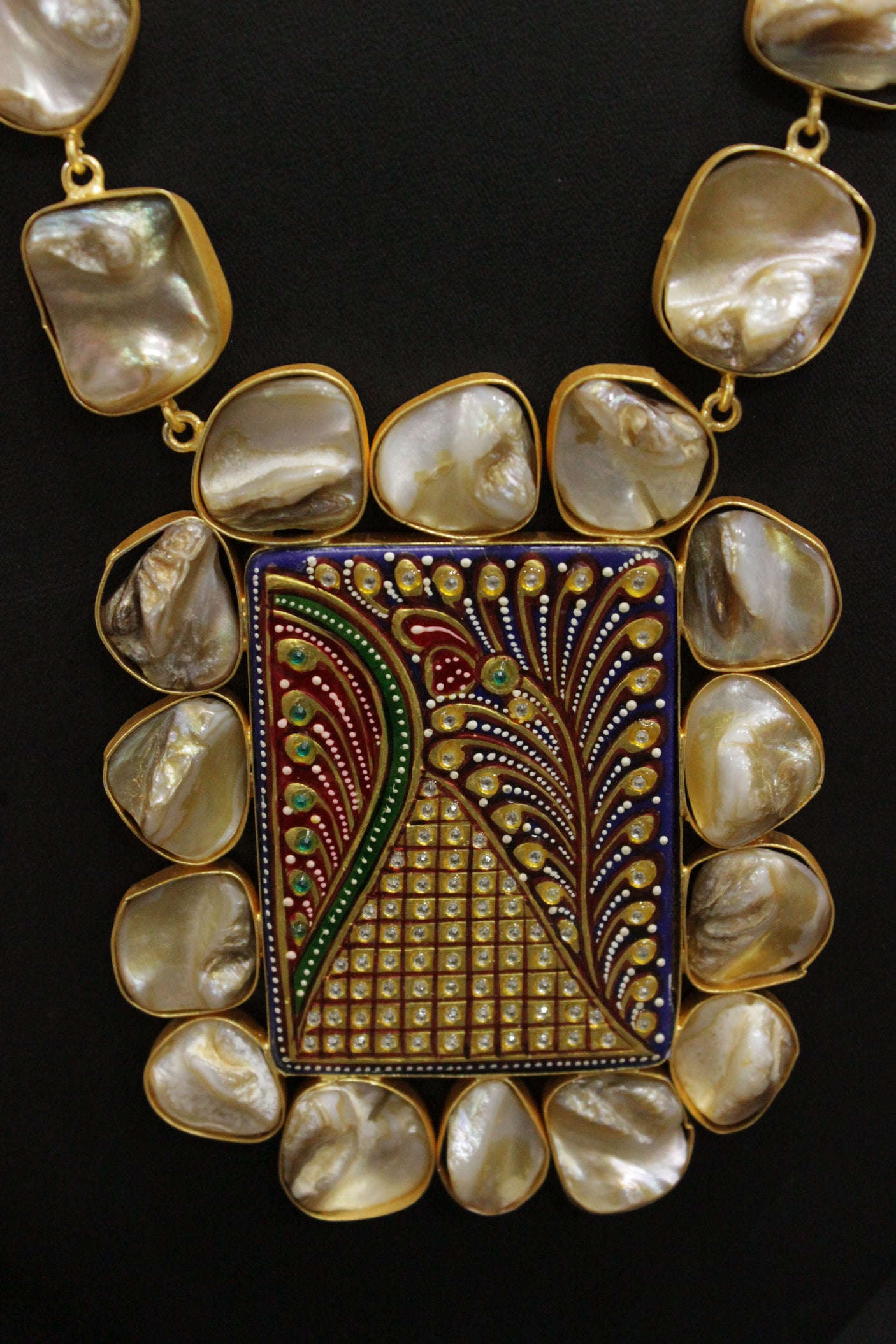 Baroque Pearl Natural Gemstones Embedded Statement Meenakari Work Pendant Elaborate Ethnic Necklace Set