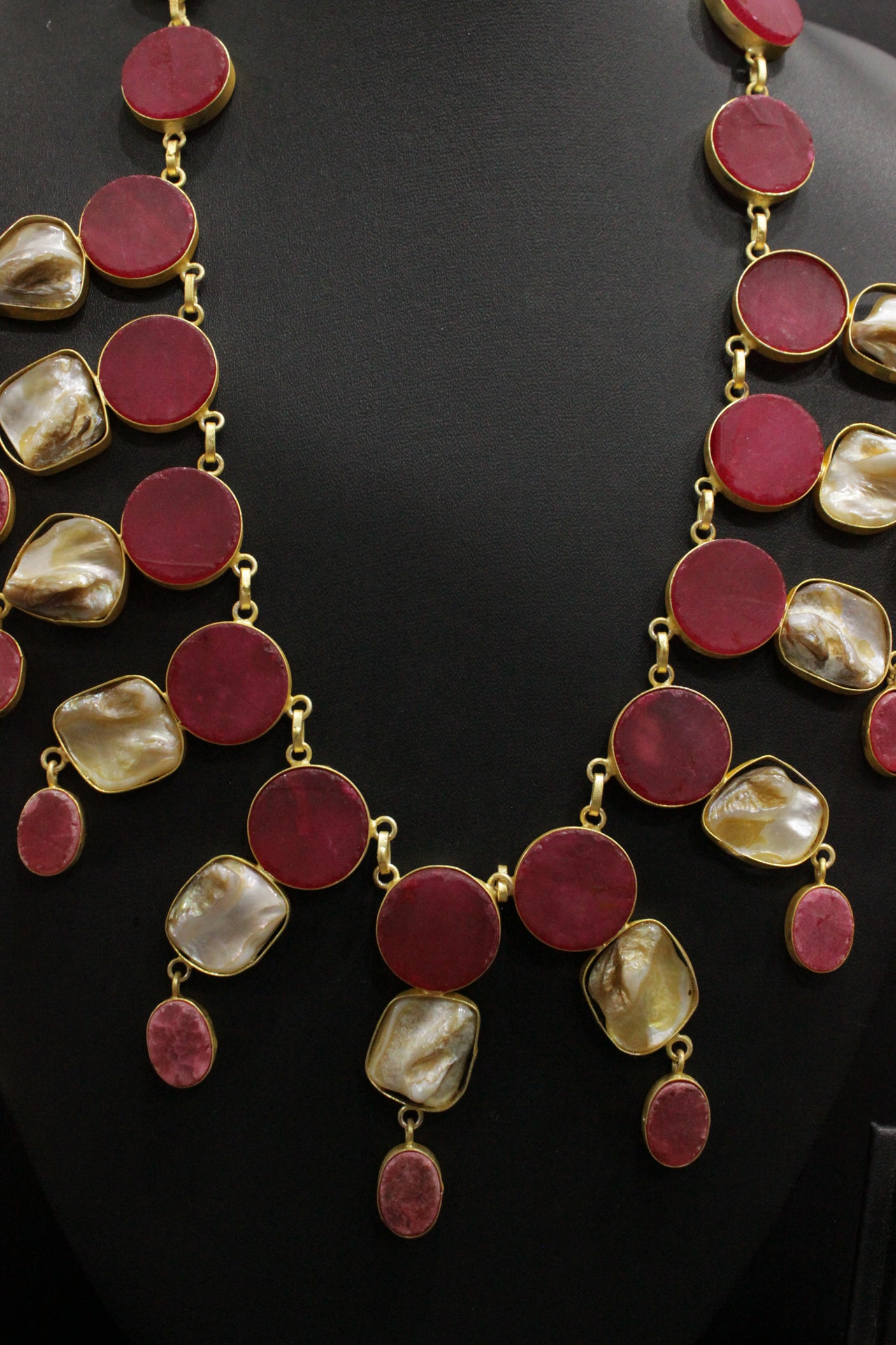 Baroque Pearl and Pink Raw Natural Gemstones Embedded Statement Elaborate Versatile Necklace Set