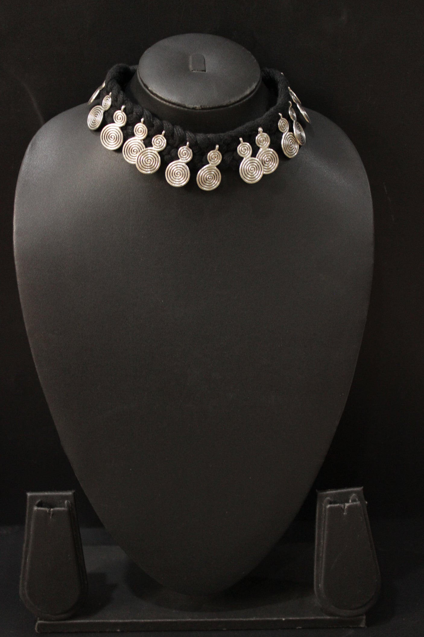 Metal Charms Embellished Black Braided Threads Necklace