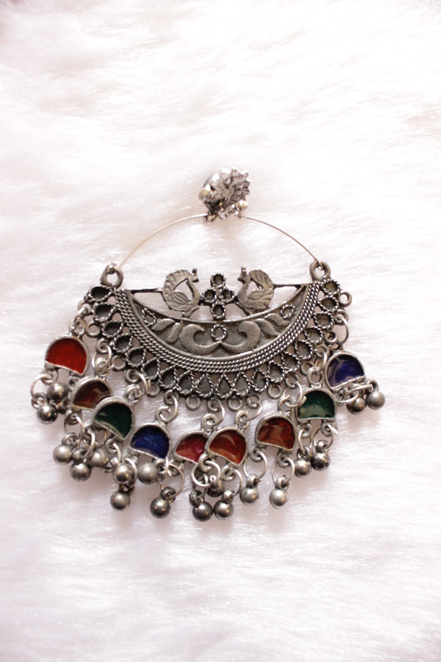 Multi-Color Enamel Painted Oxidised Finish Afghani Chandbali Earrings